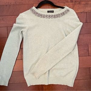 Top shop green sweater with jewel detailing, size 0